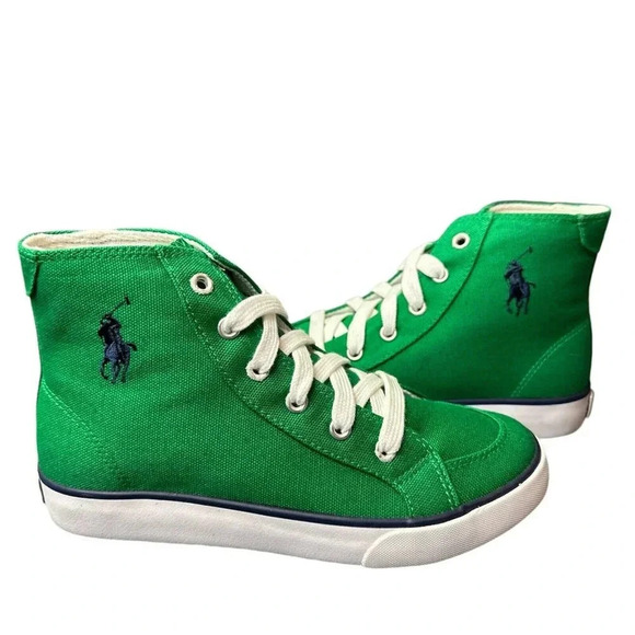 Polo Ralph Lauren Kelly Brisbane Hi 91718 Kids Sneaker Green Size 2 - Picture 1 of 16